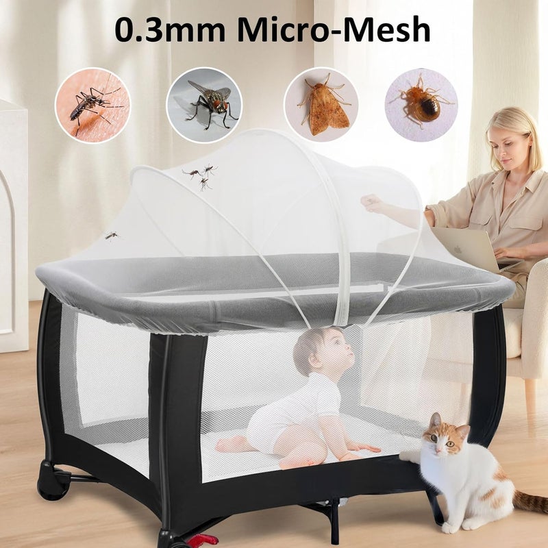 Cheermomo Pack n Play Cover, Travel Crib Tent, Pack and Play Mosquito Net Cover with 2-Way Zipper for Playpen/Mini Crib/Twin Bassinet to Keep Cats Out, White - Image 2
